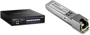 TRENDnet 12-Port 10G Layer 2 Managed SFP+ Switch, TL2-F7120, 12 x 10G SFP+ Ports & SFP to RJ45 1000BASE-T Copper SFP Module, TEG-MGBRJ, 100m (328 Ft.), RJ45 Connector, Hot Pluggable