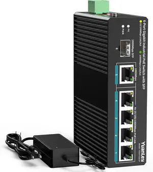 YuanLey 6 Port Industrial Switch with 4 Port PoE Gigabit, 1 1000Mbps Uplink, 1 SFP Port, Unmanaged Din-Rail PoE Switch with 66.25W Power Adapter, Support IEEE802.3af/at, VLAN & Loop YuanLey 6 Port Industrial Switch with 4 Port PoE Gigabit, 1 1000Mbps Uplink, 1 SFP Port, Unmanaged Din-Rail PoE Switch with 66.25W Power Adapter, Support IEEE802.3af/at, VLAN & Loop
