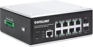 Intellinet 8-Port Industrial Gigabit Ethernet Layer 2+ Web-Managed Switch with 2 SFP Ports  IP40 Rated Metal Housing, Desktop DIN-Rail Mount in Harsh Places - 3 Yr Mfg Warranty-508834
