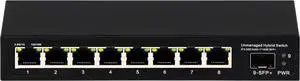 8 Port 2.5G Unmanaged Ethernet Switch 8x2.5GBase-T Ports 1x10G SFP+ Fiber Switch 60Gbps Bandwidth Desktop/Wall Mount Plug and Play Compatible with 100/1000/2500Mbps(9port| 8×2.5G + 1×10G SFP+)