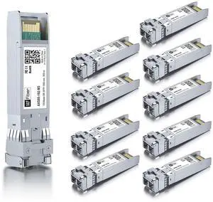 H!Fiber 10 Pack 10G Multimode SFP+ LC Module, 10GBase-SR Fiber Transceiver for Cisco SFP-10G-SR, Meraki MA-SFP-10GB-SR, Ubiquiti UniFi UF-MM-10G, Mikrotik, Netgear and More (MMF,850nm,300m,DDM)