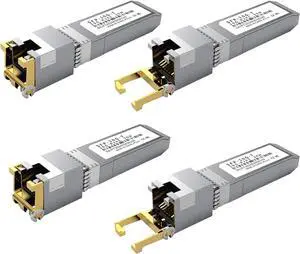 4PCS 10GBASE-T SFP+ RJ45 Copper Transceiver Module, Multi-Rate 1.25G/2.5G/5G/10G up to 30m - Compatible with TP-Link, Cisco SFP-10G-T-S, Ubiquiti UF-RJ45-10G, Netgear, Broadcom, Mikrotik and More
