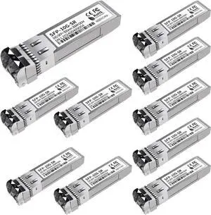 10Pack 10G SFP+ LC Module, 10GBase-SR Multi-Mode Ethernet Transceiver, 850nm MMF up to 400m  Compatible with Cisco, Meraki, Ubiquiti, Mikrotik, Netgear, HPE, TP-Link, Aruba and More
