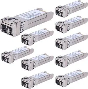 10Pack 10GBase-SR SFP+ Transceiver, SFP Multi-mode LC Module, 10G 850nm MMF up to 300 Meters, Compatible with Cisco SFP-10G-SR,Meraki MA-SFP-10GB-SR,Ubiquiti UF-MM-10G,Mikrotik,Netgear,D-Link and More