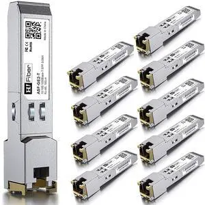 H!Fiber 10 Pack Auto-Negotiation SFP to RJ45 Module, 10/100/1000BASE-T Ethernet Transceiver for Cisco GLC-T(10/100/1000)/SFP-GE-T(10/100/1000), Cisco Meraki, Cat5e, 100m (328 Ft)
