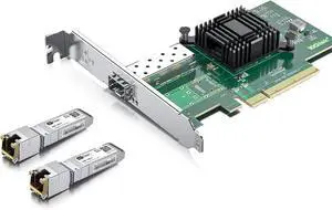 2pcs 10Gb SFP+ RJ45 Transceiver with 10G Network Card, 10Gbase-T Moudle for Cisco, 10G Single SFP+ NIC Compare to Intel X520-DA1, Support Windows, Linux, Vmware