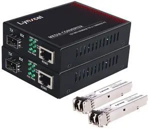 Gigabit Multi Mode Fiber Media Converter, 10/100/1000Base-TX to 1000Base-SX Fiber to Ethernet Converter with 2Pack Dual LC Transceiver Module, 1.25Gbps MMF 850nm, up to 550m, 1 Pair