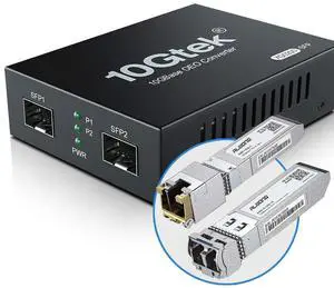 10G SFP+ Media Converter (Kit #33) with 10GBase-T Fiber Transceiver Reach 30 Meters and 10GBase-LR Fiber Module (10 km, SMF, 1310 nm)
