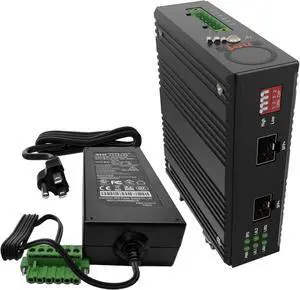 Extended Temperature Range 10G SFP+ to SFP+ Fiber to Fiber Media Converter - DIN Rail - 10G OEO 3R Transparent Repeater - 2 x Open SFP+ Slots - Supports 10GB SFP+ or 1GB SFP's - Without Transceivers