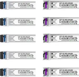 5 Pair 1.25G BiDi SFP Fiber Transceiver Module, 1000BASE-BX-D, Single-Mode Simplex LC, Tx/Rx 1490nm/1310nm, DDM, SMF, Compatible with Cisco, Ubiquiti/Unifi, Mikrotik, TP-Link and More, up to 20km 5 Pair 1.25G BiDi SFP Fiber Transceiver Module, 1000BASE-BX-D, Single-Mode Simplex LC, Tx/Rx 1490nm/1310nm, DDM, SMF, Compatible with Cisco, Ubiquiti/Unifi, Mikrotik, TP-Link and More, up to 20km
