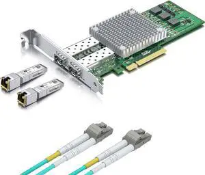 2 Pack 10Gbase-T Modules with 10Gb SFP+ PCI-E NIC and 2M OM3 LC to LC Fiber Patch Cable, 10G MultiMode SFP+ RJ45 Fiber Transceiver, Broadcom BCM57810S Network Card, Dual SFP+ Ports, PCI Express X8