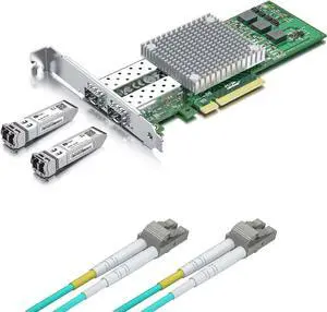 2 Pack 10Gbase-SR Modules with 10Gb SFP+ PCI-E NIC and 2M OM3 LC to LC Fiber Patch Cable, 10G MultiMode SFP+ LC Fiber Transceiver, Broadcom BCM57810S Network Card, Dual SFP+ Ports, PCI Express X8