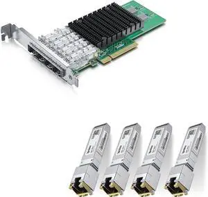 1 Pack X710-DA4, 10GbE Network Card and 4 Pack ipolex 10GBase-T SFP+ to RJ45 transceiver