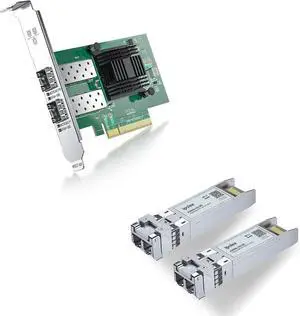 1 Pack ipolex X520-DA2, 10GbE Network Card and 2 Pack 10GBase-SR SFP+ Transceiver