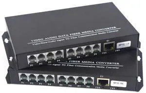 POTS Telephones and Ethernet Over Fiber Optic Extenders, Universal Singlemode Fiber up to 20Km(12.4 mi) and Multimode 500m(0.31 mi) A Pair (8 Tel+10/100M Ethernet,SC)