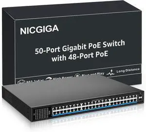 48 Port Gigabit PoE Switch Unmanaged with 48 Port IEEE802.3af/at PoE+@400W, 2 x 1G SFP, NICGIGA 50 Port Network Power Over Ethernet Switch, Desktop/Rackmount