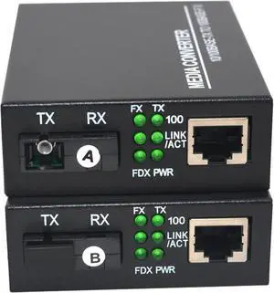 10/100Mbps Ethernet Media Converters, Bi-Directional Single-Mode SC Fiber - A Pair of 10/100Base-TX to 100Base-FX up to 20Km(12.4mi)