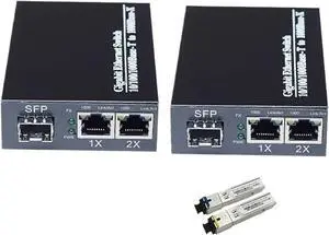 Gigabit Media Converter 1 Port Sf-p to 2 Rj45 Gigabit Optical Fiber GPOn/Epon Ethernet Compatible with IP Camera 10/100/1000M (Size : LC 5KM EU Power)