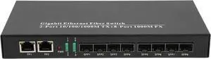 XXS SFP 8F2G Gigabit Ethernet Fiber Switch, 1.25G Transceiver, DC 5V/3A Power, 10/100/1000Mbs, for Stable Long Distance Transmission