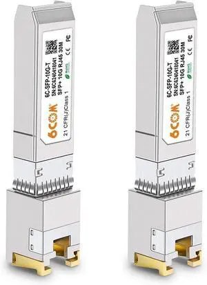2Pack 1.25G/2.5G/5G/10GBase-T SFP+ Transceiver, 10G SFP+ to RJ45 Copper Module for Cisco SFP-10G-T-S, Ubiquiti UF-RJ45-10G, Netgear, D-Link, Supermicro, TP-Link, up to 30m