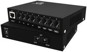 4 x POTS RJ11 Telephone and Gigabit Ethernet Over Fiber Converter - Multiplexer - Extender Set of FXS FXO Units - Universal Single and Multimode - 1 km MM (0.6 mi) 20km SM (11.4 mi) - Voice Over Fiber
