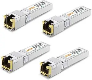 4Pack 10GBase-T SFP+ Transceiver, 10G SFP+ to RJ45 Copper Module, Compatible for Cisco SFP-10G-T-S, Ubiquiti uacc-cm-rj45-mg, Fortinet, Netgear,Mikrotik, TP-Link(CAT.6a/7, 30m/98.4ft)