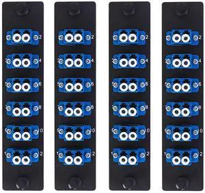 VFLTOOL 4 Pack Fiber Patch Panel Enclosure - 6 Duplex LC Adapters, 12 Fiber Optic Ports, LGX Compatible, LC UPC Blue, Single Mode and Multimode Compatible for 1.25G/10GB OS1-2/OM1-3 Networks