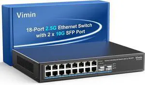 18 Port 2.5G Unmanaged Network Switch, 16 Ports 2.5Gbase-T Ethernet Switch+2X 10G SFP+, 120Gbps Switching Capacity, Fanless, Work for 2.5Gbps NAS, Wireless AP & PC, WiFi6 Router, Plug and Play