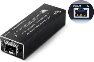 Gigabit SFP Media Converter PoE Powered, 802.3af/at PoE+ in, 10/100/1000BASE-T to 100/1000BASE-X, up to 20km Over Single/Multi Mode Fiber, Auto-Sensing for Security Surveillance, Network Connectivity