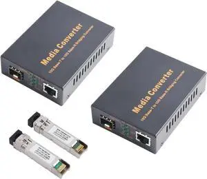 10G SFP Media Converter - 1 SFP to 1 RJ45 Transceiver, 10Gbps Fiber Optic Switch with 10KM/20KM/40KM LC SFP Module (1 Pair & LC 20KM Kit)