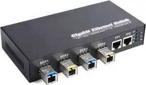 Gigabit SFP Media Converter - 4 SFP to 2 RJ45 Transceiver, 10/100/1000M Fiber Optic Switch with 3KM/20KM LC/SC SFP Module (1PCS & LC 3KM Kit)