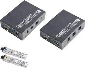 Gigabit SFP Media Converter - 1 SFP to 4 RJ45 Transceiver, 10/100/1000M Fiber Optic Switch with 3KM/20KM LC/SC SFP Module (1 Pair & SC Kit2)