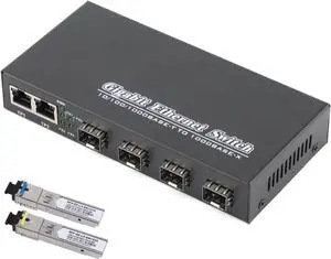 Gigabit SFP Media Converter - 4 SFP to 3 RJ45 Transceiver, 10/100/1000M Fiber Optic Switch with 3KM/20KM SC SFP Module (1PCS & 1* SC 3KM Kit)