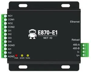 Ethernet Edge Acquisition Gateway IO Controller RS485+4DI+2DO+2AI E870-E1 Remote Control Modbus TCP RTU MQTT DNS