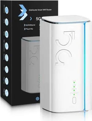 5G CPE Router with SIM Card Slot, NSA SA WiFi 6 5G Router Dual Band Cellular Modem for Home Office Indoor Wireless Internet