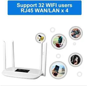 LC111 4G SIM Card Modem LTE CPE 32 WiFi Users RJ45 X 4 Dual Power Ports 12V/5V Portable WiFi Hotspot 4 Big Antennas Wireless Router Multiple Languages lm