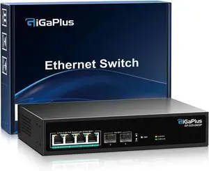 6 Port 2.5Gb Unmanaged PoE Switch with 4*2.5G Base-T PoE Ports, 2*10G SFP+ Uplink, 802.3af/at (PoE+), 60Gbps Switching Capacity, GigaPlus 2.5G PoE Switch for 2.5Gb NAS/PC, WiFi6 Router, Wireless AP