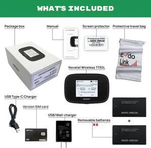 Verizon Wireless Jetpack Inseego MiFi 7730L | Mobile Hotspot for Travel | 4G Mobile Portable WiFi | Unlocked Globally | Speed up to 450 Mbps | Usage Up to 8 Hours | EVDO-LINK Bundle - Verizon Sim Card
