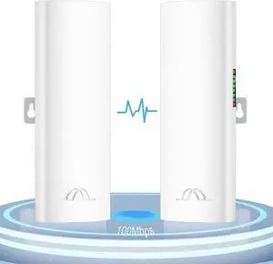 5.8G 100Mbps Starlink WiFi Extender, Outdoor Wireless Bridge CPE with 14DBi High Gain Antenna, 3KM High Speed Point Point Bridge, IP65 Waterproof, 24V PoE Adapter, 2 RJ45 LAN Ethernet Port, 2-Pack