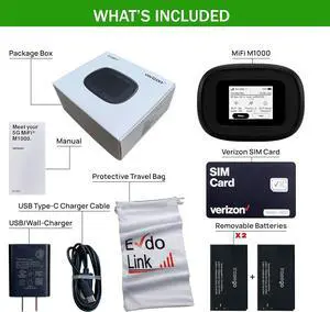 5G Mobile Portable WiFi | Verizon Wireless Jetpack Inseego MiFi M1000 | Mobile Hotspot for Travel | RJ45 Ethernet Port | Speed Up to 2,4 Gbps | Use 8 hrs | EVDO-LINK Bundle - Verizon Sim Card