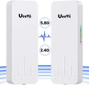 Dual Band 2.4G&5.8G Wireless Bridge,UeeVii CPE852 2.4G 300Mbps | 5.8G 900Mbps | 16+9dBi High-gain Antenna | 5KM Working Distance | Point to Point Ptmp WiFi Bridge Outdoor CPE with Gigabit RJ45 Port