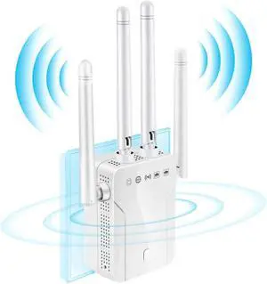 WiFi Extender Up to 1200Mbps Repeater,Covers 4000 Sq.ft and 35 Devices,4 Antennas 360° Full Coverage Dual Band 2.4G 5G Range Extender, Booster Extend of Internet Connection