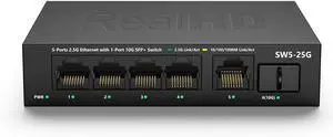 5 Port 2.5GB Ethernet Switch Unmanaged Network Switch | 5 x 2.5 Gigabit | 1 x 10G SFP+ | Multigig Switch 10-100-1000Mbps | 45G Bandwidth | Plug & Play | Fanless Metal Internet Switch