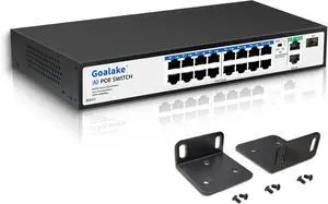 19-Port Ethernet PoE Switch, 16 Port PoE Switch 16 PoE+ Ports @240W, 2 Uplink Gigabit Ports + 1 Combo SFP Slots, Metal Plug and Play, AI Extend &Vlan, Fanless, Overload Protection