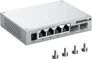 2.5Gb Switch,4 x 2.5G Base-T Ports, 2 x 10G SFP+, Aluminum Alloy Cooling & Magnetic Mounting,2.5 Gigabit Network Switch Fanless Plug & Play, Unmanaged Multi-Gigabit Switch,Lifetime Protection