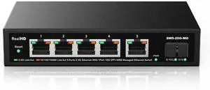 5 Port 2.5GB Web Managed Ethernet Network Switch | 5 x 2.5 Gigabit | 1 x 10Gb SFP+ | Multigig Switch 10-100-1000Mbps | 45G Bandwidth | Fanless Metal Internet Switch