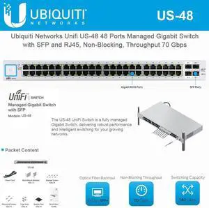 Ubiquiti Network Unifi US-48 48 Ports Managed Gigabit Switch with SFP and RJ45, Non-Blocking, Throughput 70 Gbps