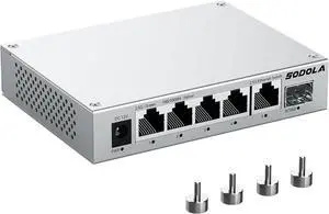 2.5Gb Switch Unmanaged,5 x 2.5G Base-T Ports, 1x 10G SFP+, Aluminum Alloy Cooling & Magnetic Mounting,2.5 Gigabit Network Switch Fanless Plug & Play, 2.5 Gigabit Switch,Lifetime Protection