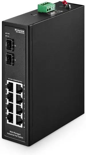 MokerLink 8 Port PoE Gigabit Industrial DIN-Rail Ethernet Switch Managed, 2 SFP Ports, IEEE802.3af/at, 20Gbps Switching Capacity, Web Managed IP40 Network Switch (-40 to 185°F)