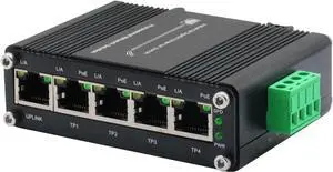 Mini 5 Ports PoE Gigabit Ethernet Switch - Industrial-Grade Unmanaged Network Switch with 12-48VDC Power Input, Plug and Play, DIN Rail or Wall Mount,Ideal for CCTV IP Cameras